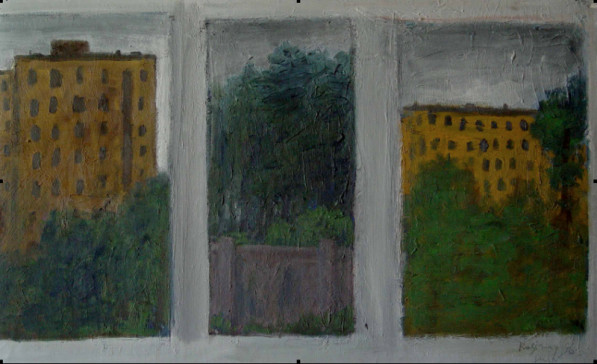 Three-part landscape with house