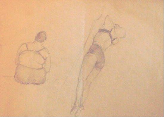  Two sketches of a woman on the beach at Schukino