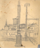 Landscape with lamp-post and church