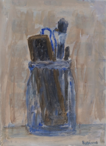 Blue jar with brushes