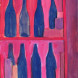 Dark-blue bottles on a pink background 