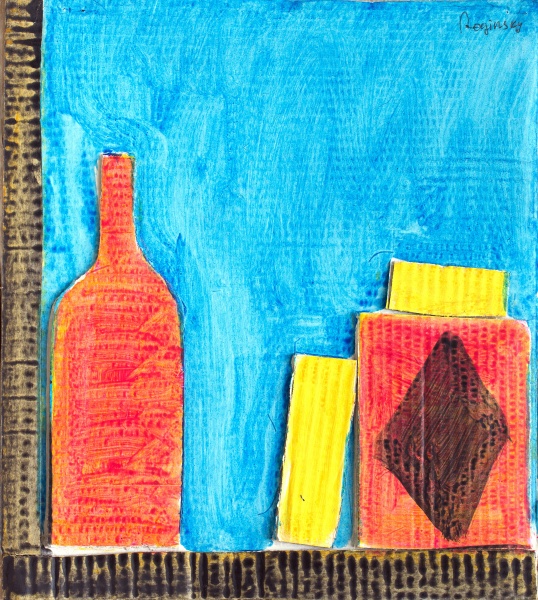 Оранжевые бутылки на голубом фоне