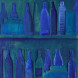 Blue bottles on a green background