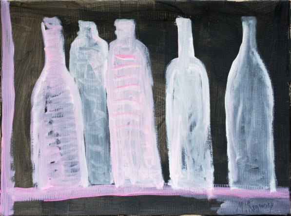 Fives bottles on a black background