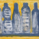 Grey-white bottles on a yellow background 
