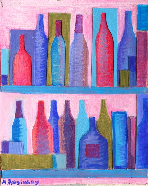 Бутылки на розовом фоне