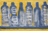 Grey-white bottles on a yellow background 